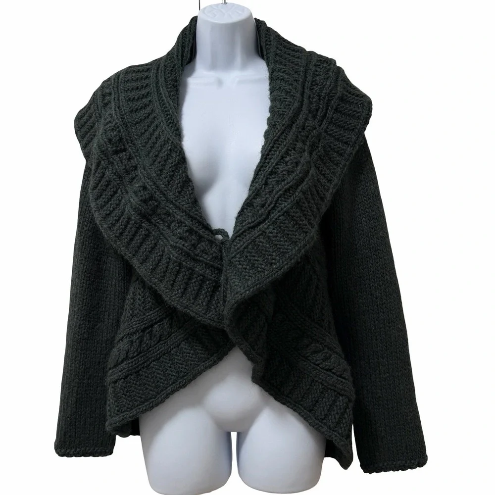 Anthropologie Elsamanda Tie Front‎ Chunky Knit Shawl Cardigan Size L Alpaca Wool